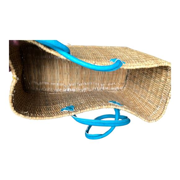 Misa Los Angeles Jane Straw Tote Bag With Blue Leather Double Handle NWOT - Picture 8 of 8